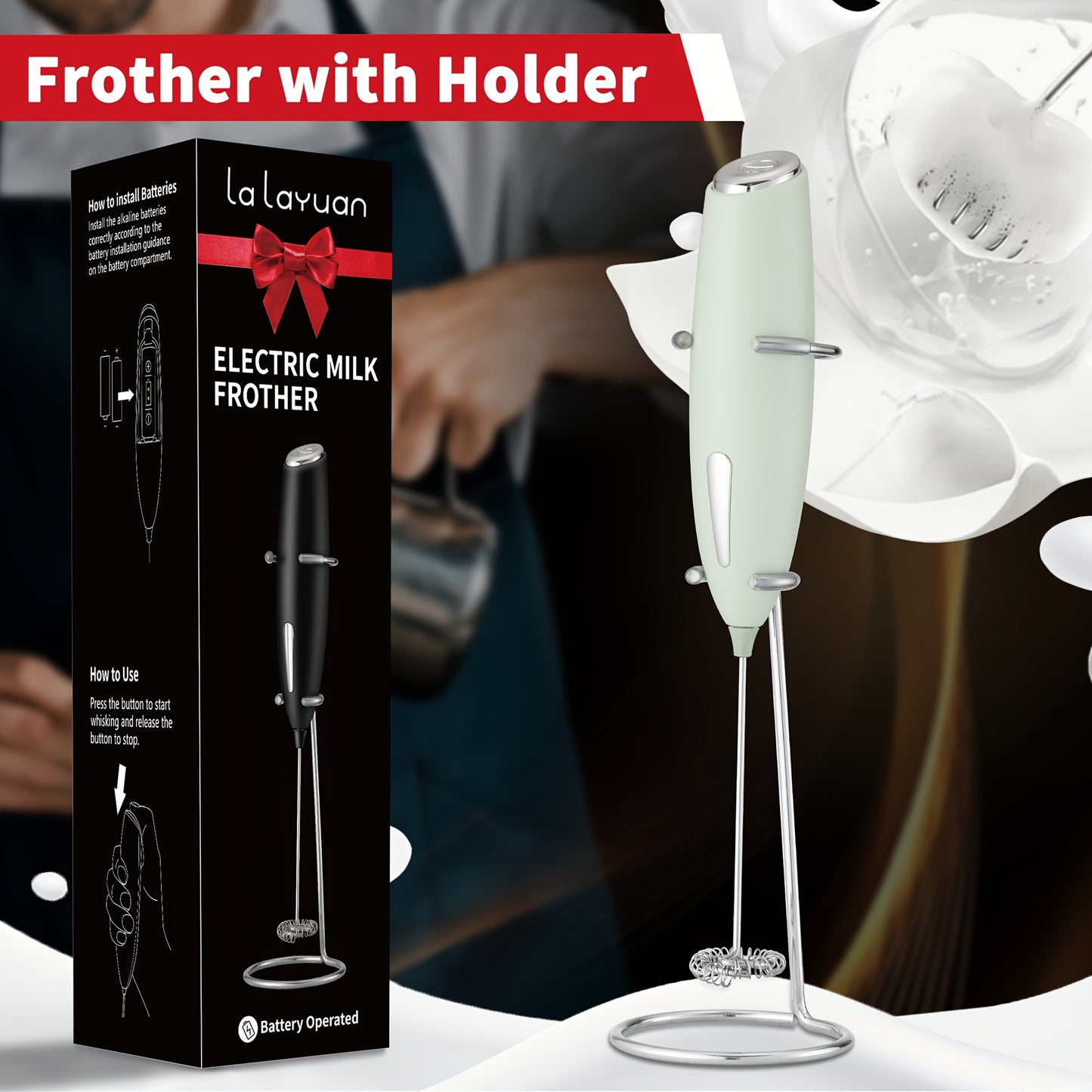 1pc, Electric Milk Frother, Compact Milk Foamer, Portable Electric Whisk, Battery-Operated (Batteries Not Included) Beverage Mixer, Handheld Mixer for Coffee, Cordless Electric Blender for Lattes, Cappuccino, Frappe, Chocolat