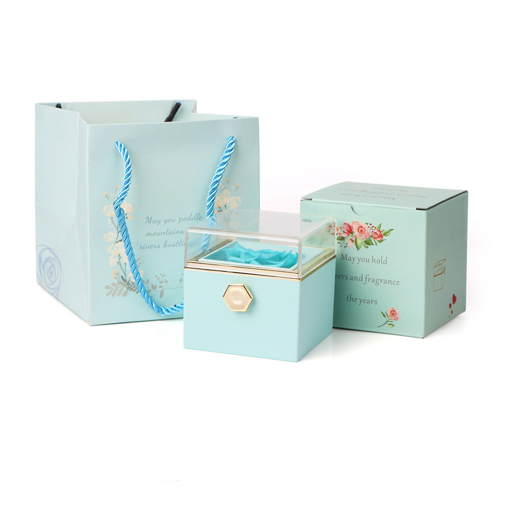 Personality Lettering Stainless Steel Double Ring Heart Necklace Rotating Rose Jewel Case and Packing Box Reversible Necklace Box
