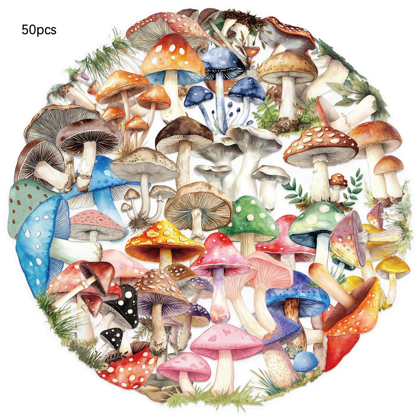 50pcs Mushroom Stickers Cartoon Pattern Waterproof PET Decals Scrapbooking Phone Luggage Skateboard Graffiti Decals