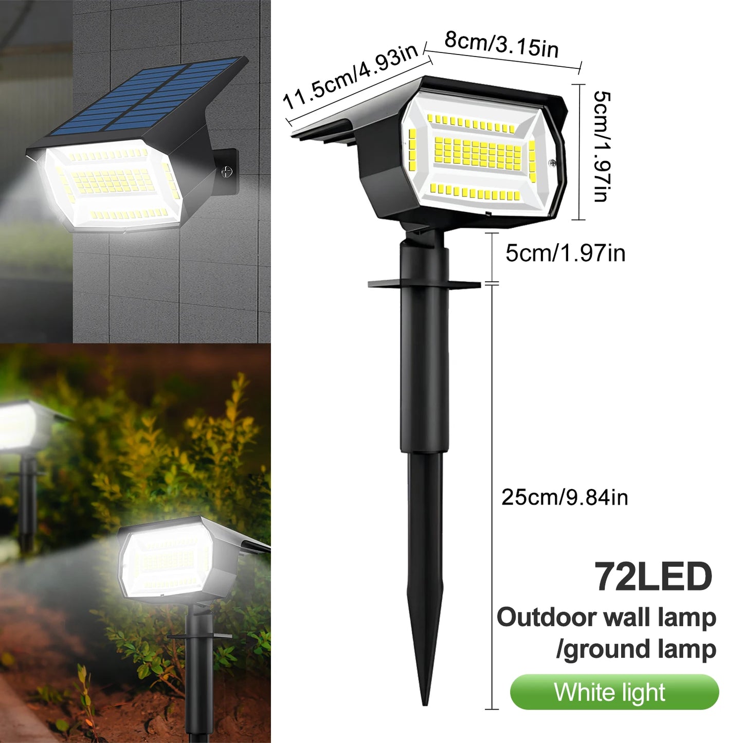 Outdoor 72/68 LED Solar Landscape Spotlights IP65 Waterproof Solar Light with 3 Modes Solar Garden Lighting for Outside Yard