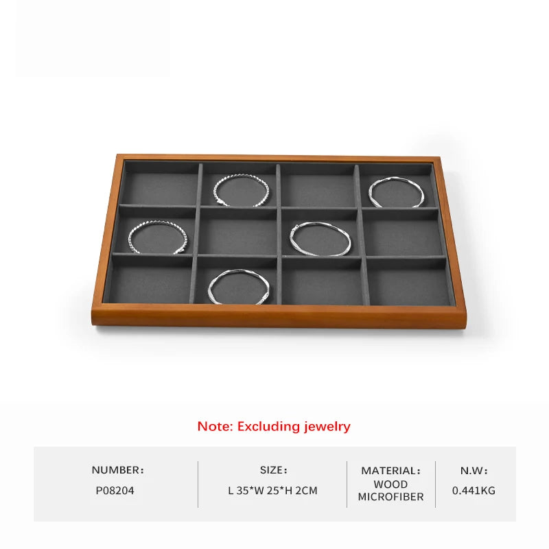 Oirlv Gray Wooden Jewelry Tray Jewelry Display Viewing Plate Ring Pendant Bracelet Storage Plate Display Tray Jewelry Organizer