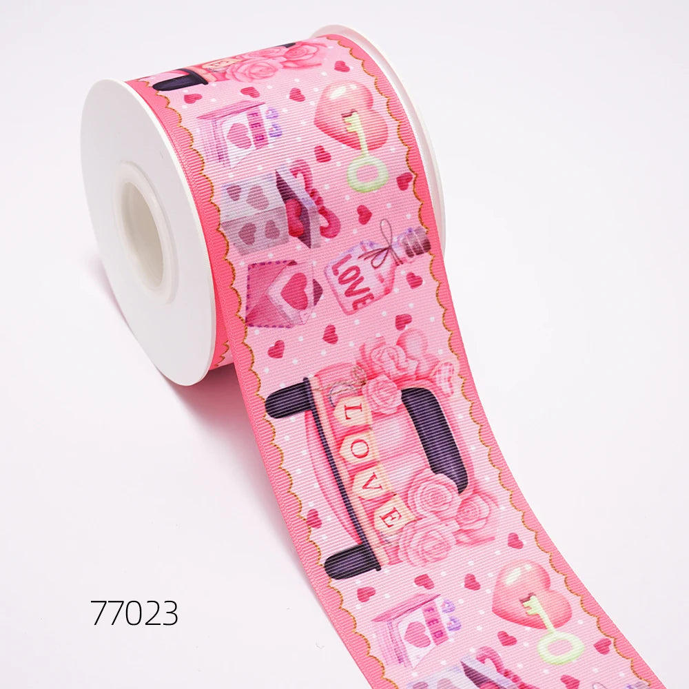 5 Yards 3inch 75mm of Valentine's Day flowers Printed Ribbon For Hair Bows DIY Crafts Handmade Accessories 76711