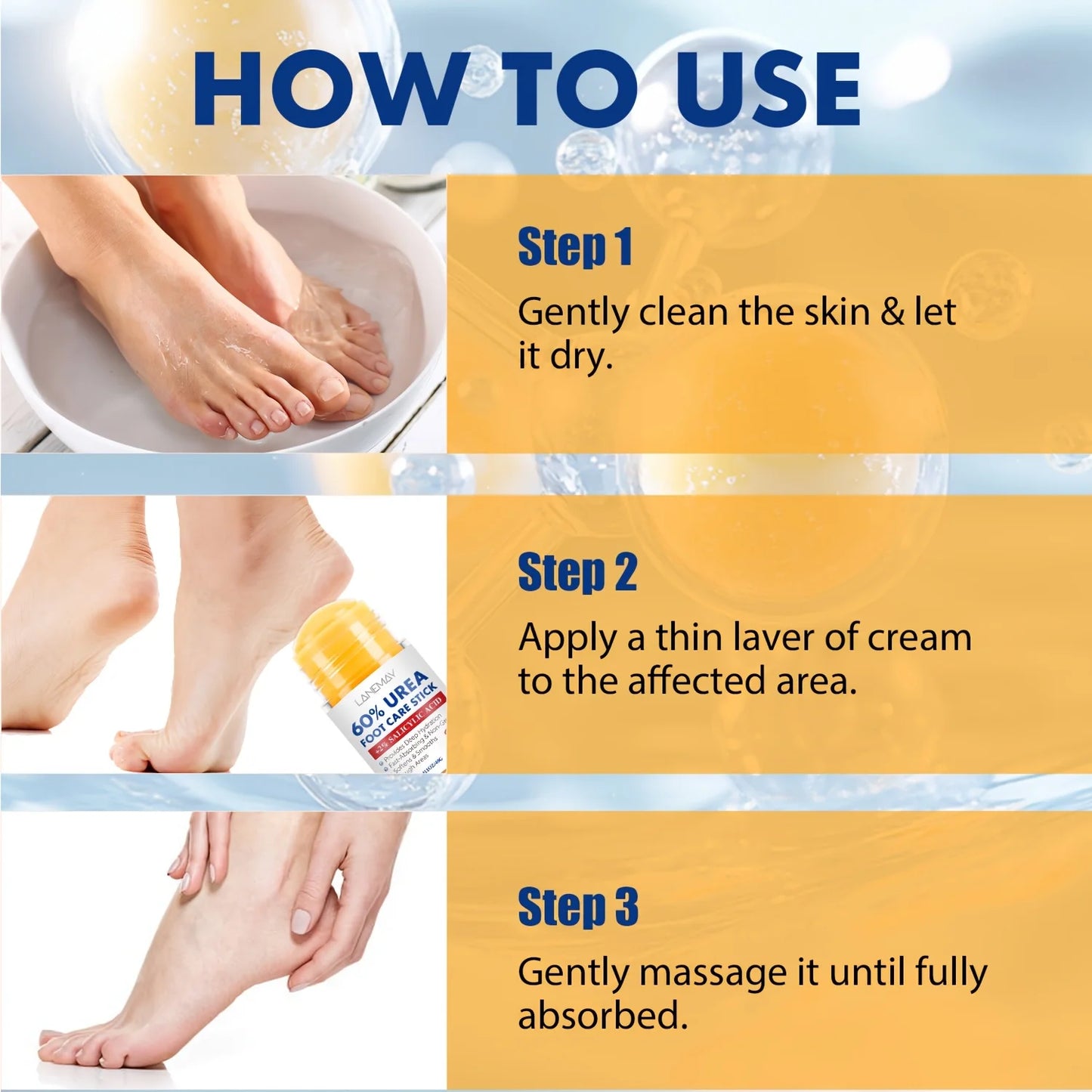 60% Urea Foot Care Stick - Deep Hydration for Dry Cracked Heels,Salicylic Acid & Antioxidants for Rough Light Beige Removal