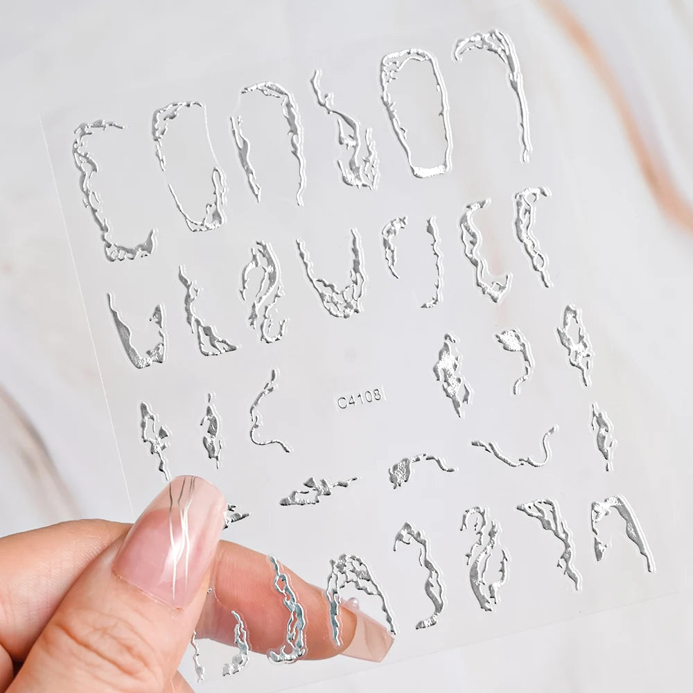 5D Gold Marble Texture Bronzing Nail Art Sticker 5 Colors Irregular Marble Pattern Nail Decals Simple Line Design Nail Accessori
