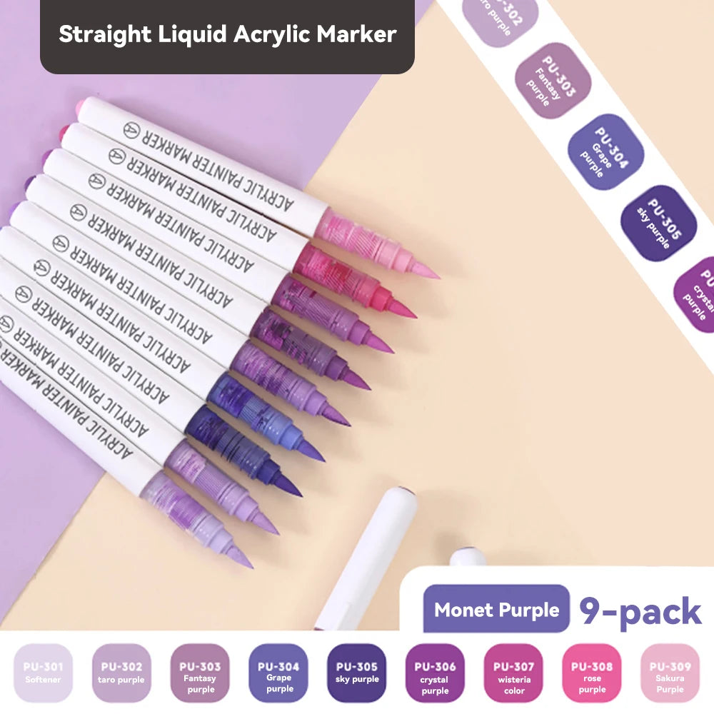9colors/Set Acrylic Paint Pens Brush Marker Pen for Rock Painting,Ceramic,Glass,Wood,Canvas,Diy Art Supplies Drawing Stationary