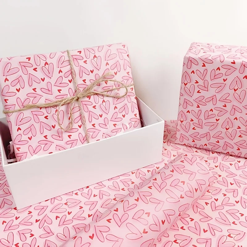 50 Sheets Bright Pink Heart Tissue Wrapping Paper with & heart patterns-Suitable for Bouquet Wrapping,DIY Crafts,Valentine's Day