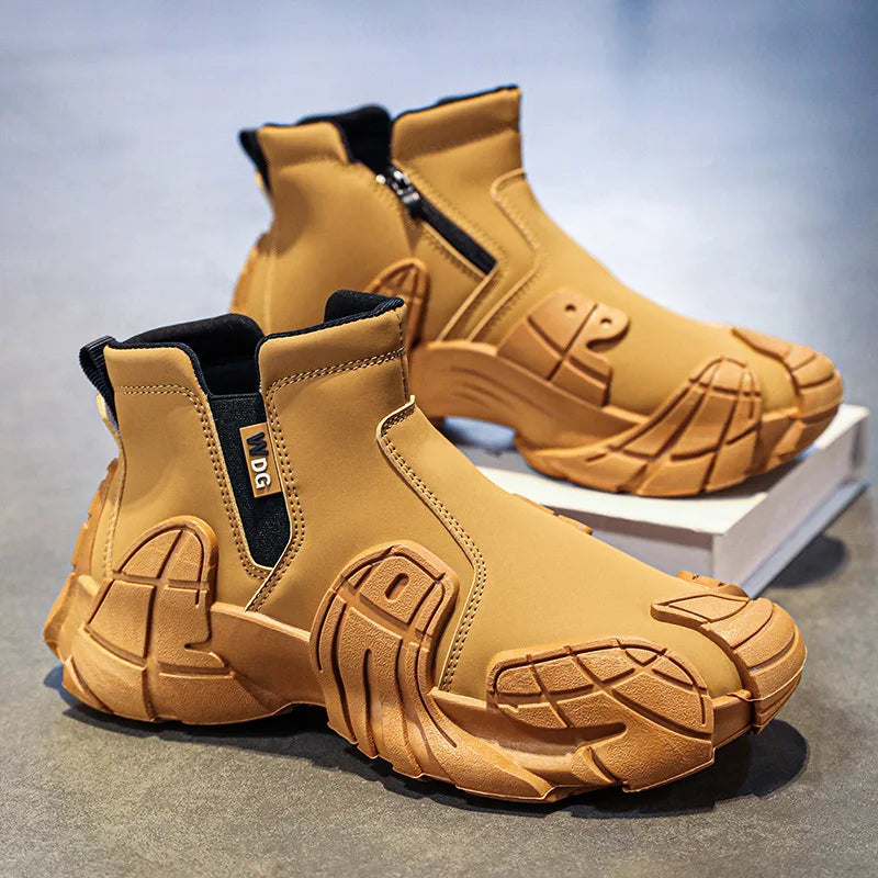 2025 New Men's High - top Shoes for Autumn - Anti - slip Waterproof Side - zipper Work Shoes for Construction Site
