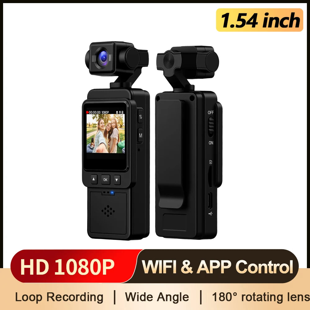 Inefala 1080P Sports Pocket Camera 1.54" Mini Lens 180° Rotatable WiFi Wireless Video Recorder 5hours Endurance Motion Camera
