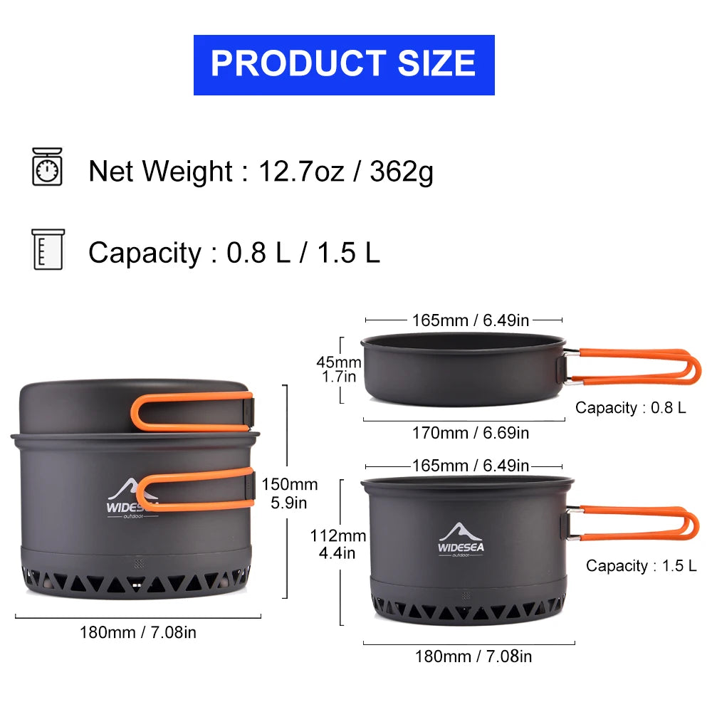 Outdoor Camping Pot 1.3L 2.3L Cookware Outdoor Cooking Kettle Set Heat Cooker Travel Tableware Tourist Kitchen Utensil Equipment