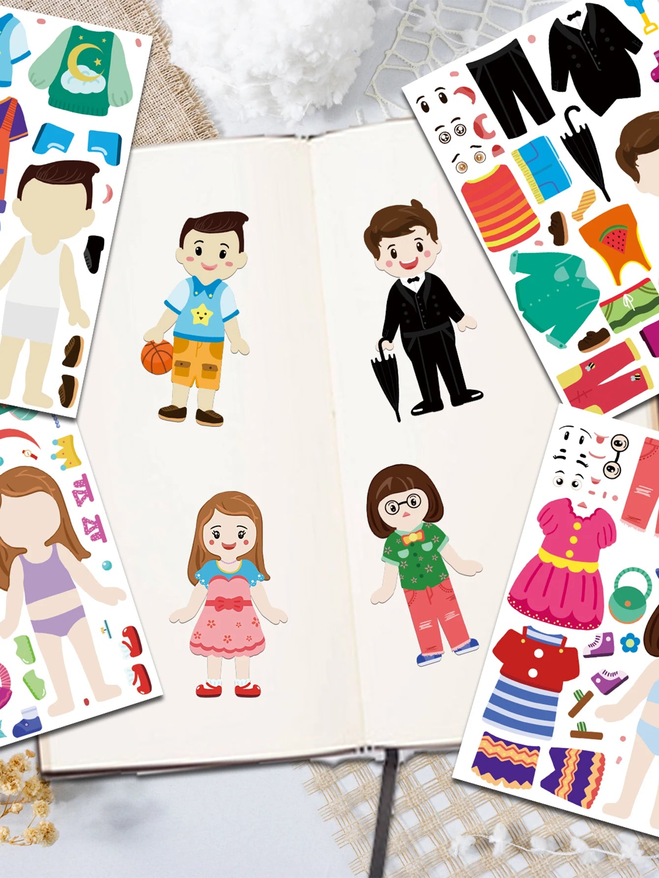 8PCS Cartoon Cute Children Dress Up Collage Scrapbook Collage Material Skateboard/Guitar/Stationery/Diary Waterproof Decorative