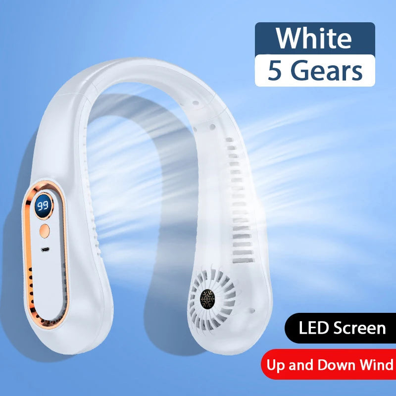 5 Speeds Neck Fan, LED Display, 360° Airflow, Quiet Portable USB Wearable Fan for Travel Office Home