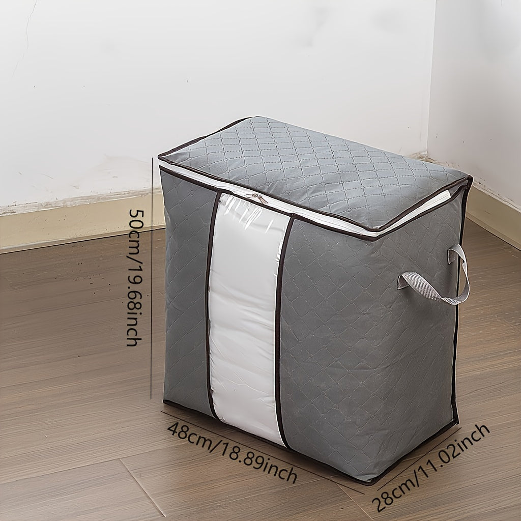 Large Non-Woven Fabric Clothes Storage Organizer Bag with Clear View Window & Secure Zipper Closure - Multi-Purpose Garment Protector for Blankets, Comforters, Seasonal Clothing Storage, Under-Bed Storage