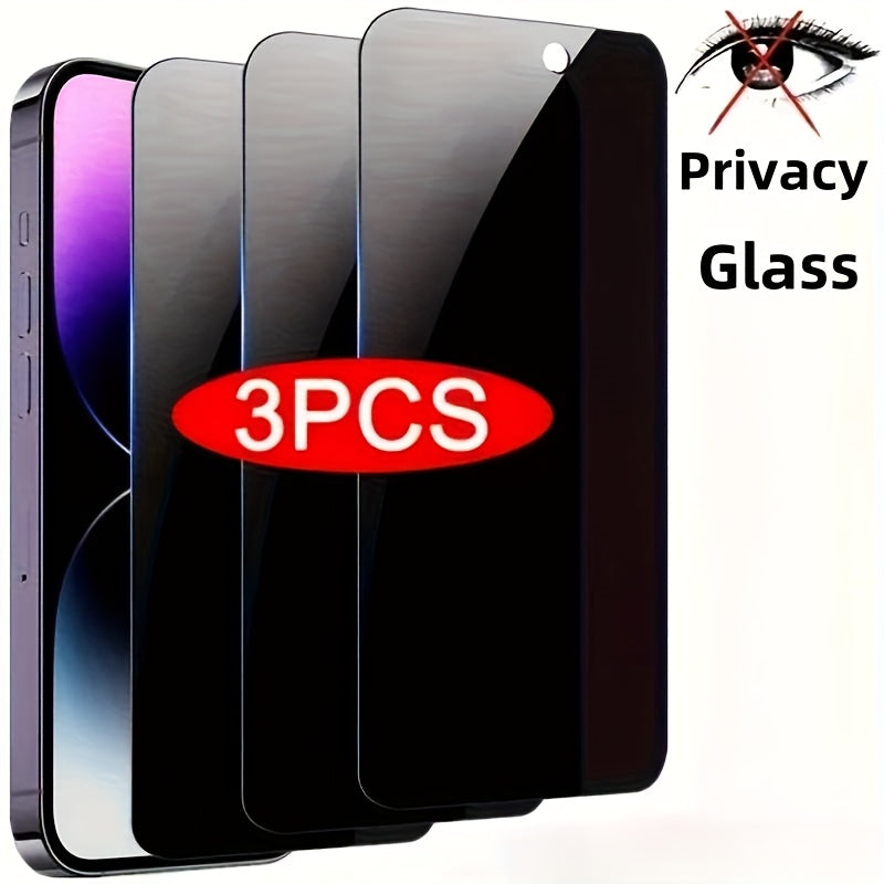 Set of 3 Complete Privacy Screen Protectors for Iphone 11 Through 17 Pro Max, Including Tempered Glass Options for Iphone 14 Pro, 15 Pro Max, And Additional Models Like for iphone 14 Plus And 15 Plus.