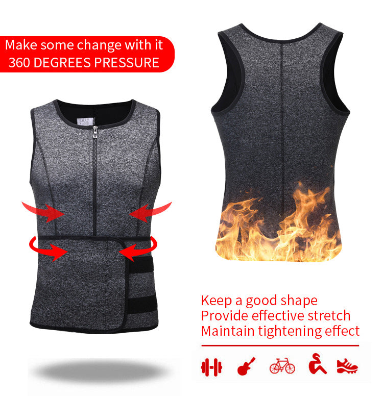 TKPARK Men's Adjustable Compression Tank Top & Waist Trainer - High-Elasticity Workout Shirt with Back Support, Sleeveless Gym Shaper Vest, Zipper Closure & Belt for Fitness Training, Fitness Compression Wear | Sleeveless Tan