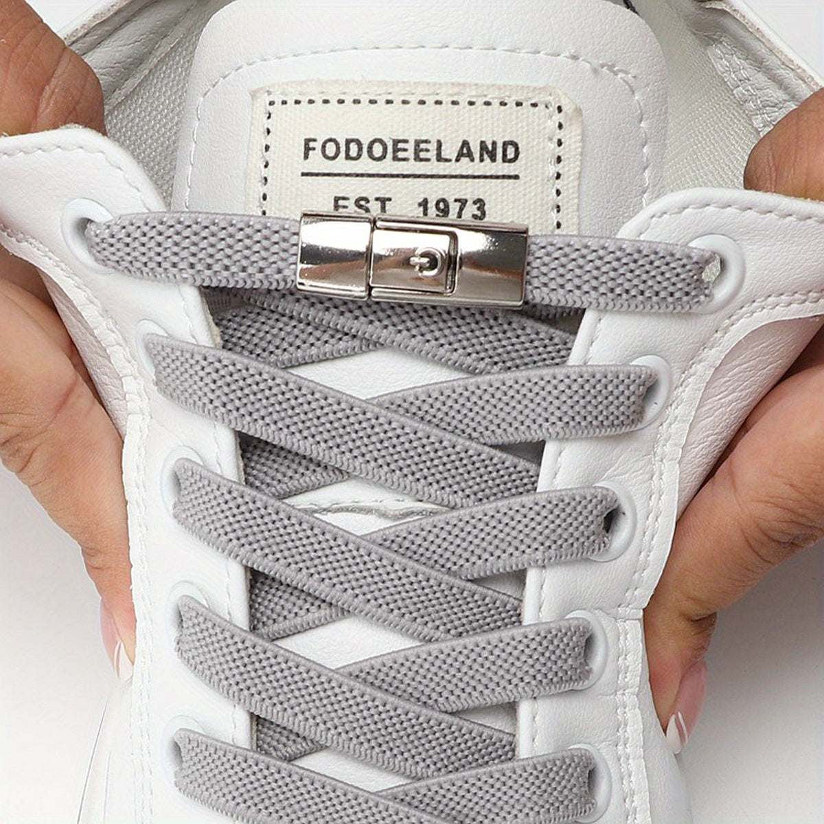 1Pair Women'S Polyester Laces Sneaker Accessories, White No Laces with Buckles
