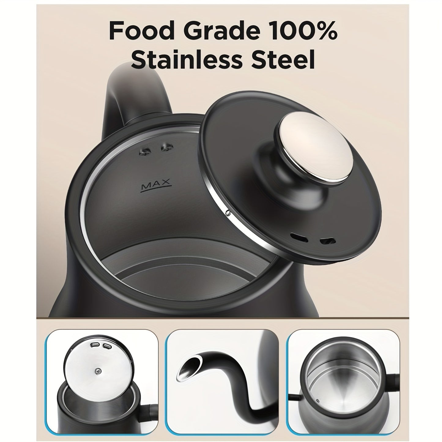 [27oz Rapid Heating Electric Kettle] Gooseneck Electric Kettle With Temperature Control, 27oz Rapid Heating Electric Kettle For Pour Over Coffee/Tea, Auto Shut Off & Boil-Dry Protection, 4H Keep Warm, Stainless Steel Inner, M