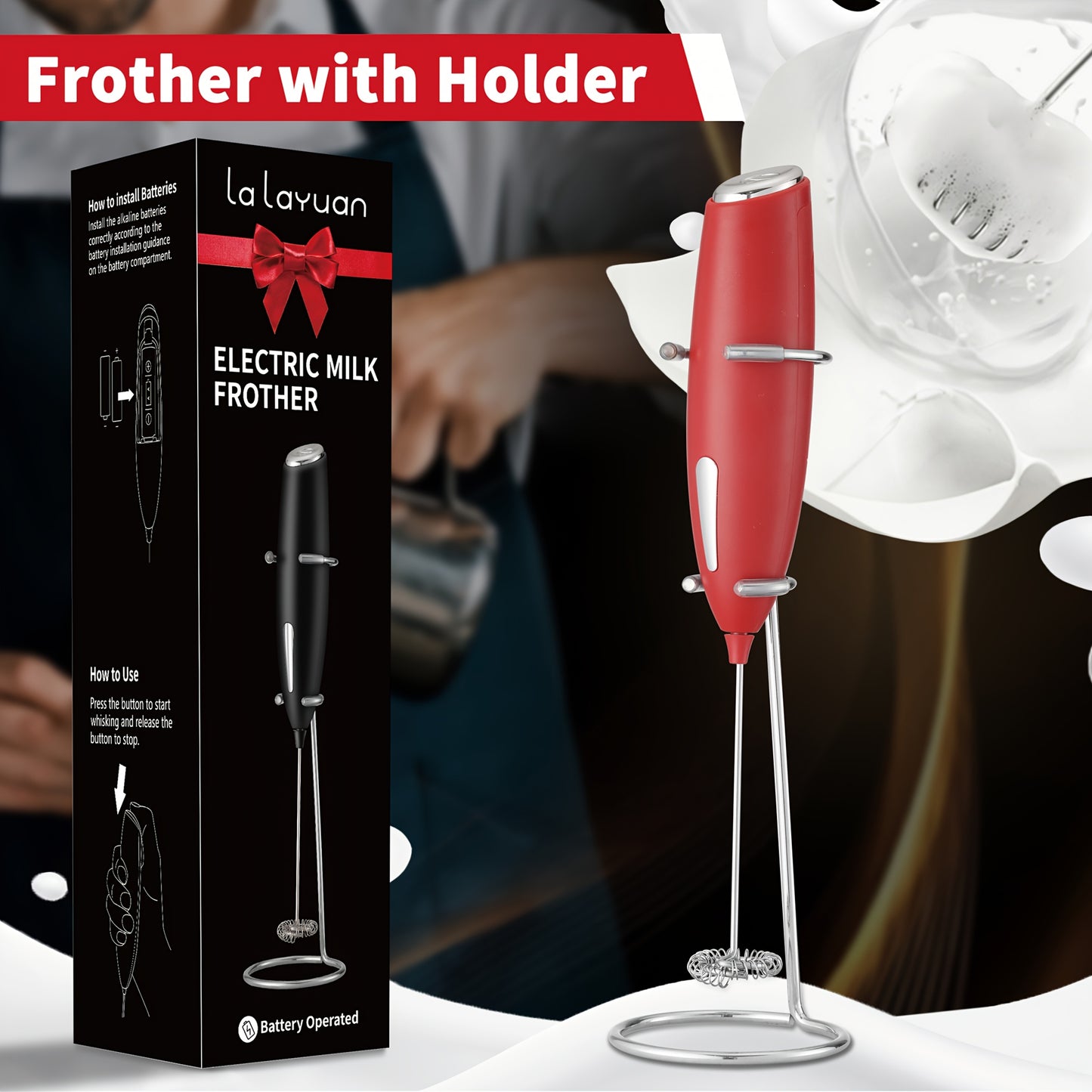 1pc, Electric Milk Frother, Compact Milk Foamer, Portable Electric Whisk, Battery-Operated (Batteries Not Included) Beverage Mixer, Handheld Mixer for Coffee, Cordless Electric Blender for Lattes, Cappuccino, Frappe, Chocolat
