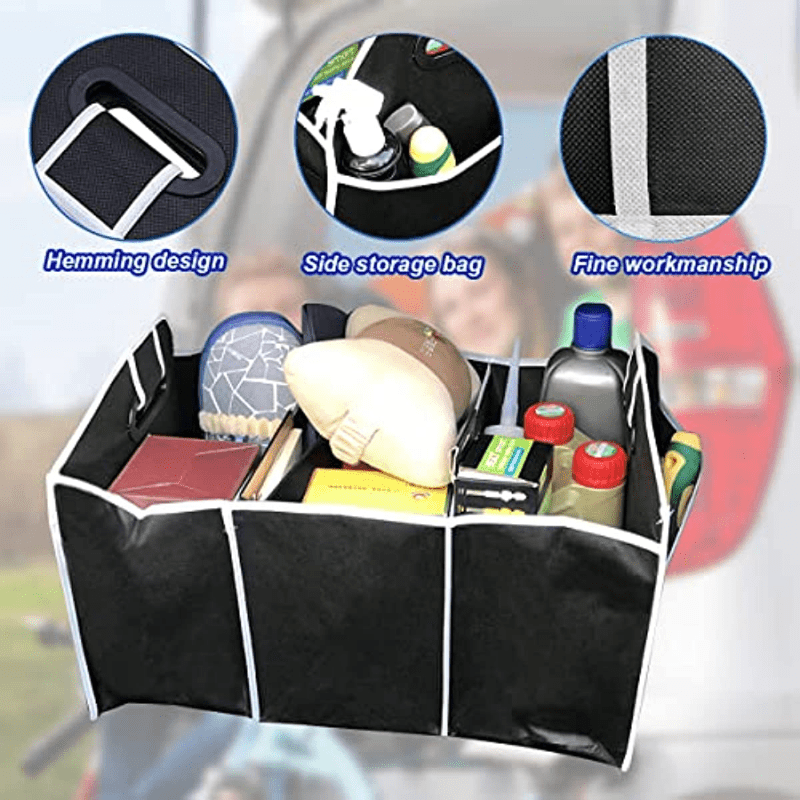 1pc Universal Car Trunk Organizer, Portable Foldable Auto Storage Bag with 3 Compartments, for SUV, Truck, Van, Sedan
