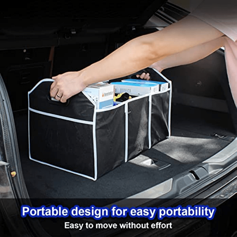 1pc Universal Car Trunk Organizer, Portable Foldable Auto Storage Bag with 3 Compartments, for SUV, Truck, Van, Sedan