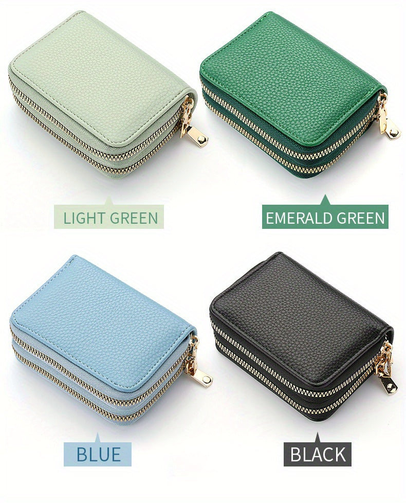 Stylish Womens Double Zipper Wallet - Compact Short Card Holder with Large Capacity, Practical Coin Purse for Everyday Use