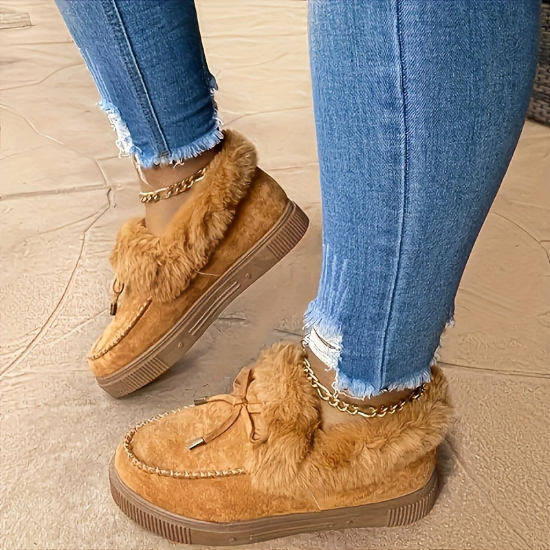 Women's Plush Faux Fur Winter Ankle Boots - Slip-On Snow Boots with Round Toe, Soft Fabric Upper & Lining, Non-Slip Rubber Sole - Plus Size Available in Vibrant Pink for Cold Weather Comfort, Cozy Indoor Slippers, Fashionable