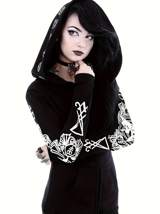 Women's Fashion Punk Style Geometric Print Zipper Sweatshirt