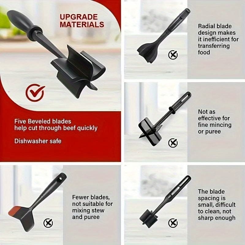 [1pc ABERZEY Meat Chopper] ABERZEY 1pc Heat Resistant Plastic Meat Chopper | Manual Hamburger Meat Shredder, Beef Grinder for Crafting Burgers, Turkey & More | No Electricity Needed