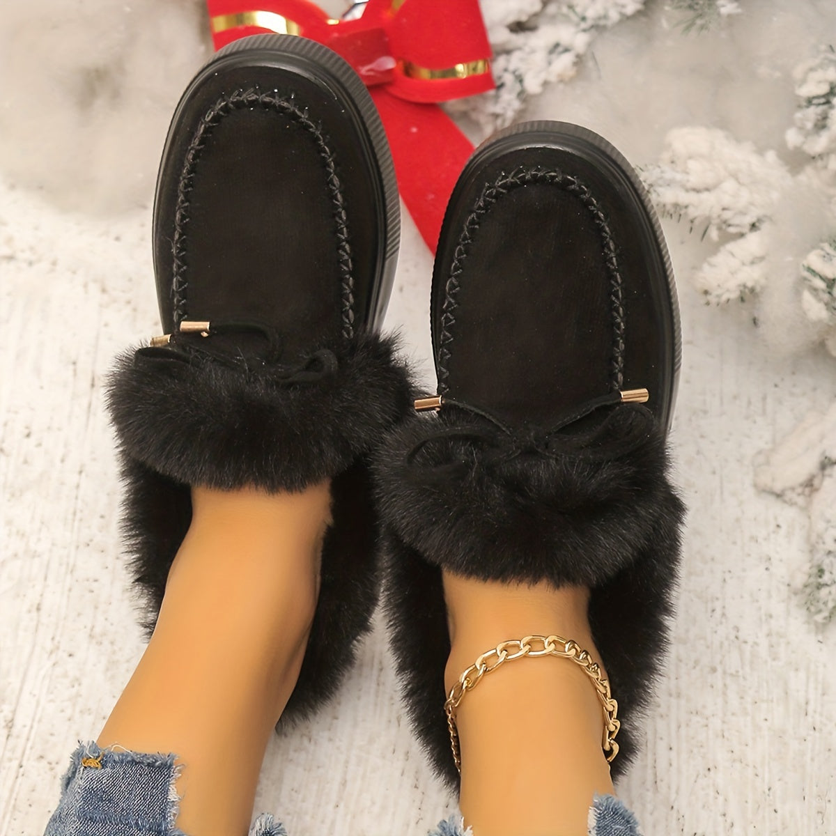 Women's Plush Faux Fur Winter Ankle Boots - Slip-On Snow Boots with Round Toe, Soft Fabric Upper & Lining, Non-Slip Rubber Sole - Plus Size Available in Vibrant Pink for Cold Weather Comfort, Cozy Indoor Slippers, Fashionable
