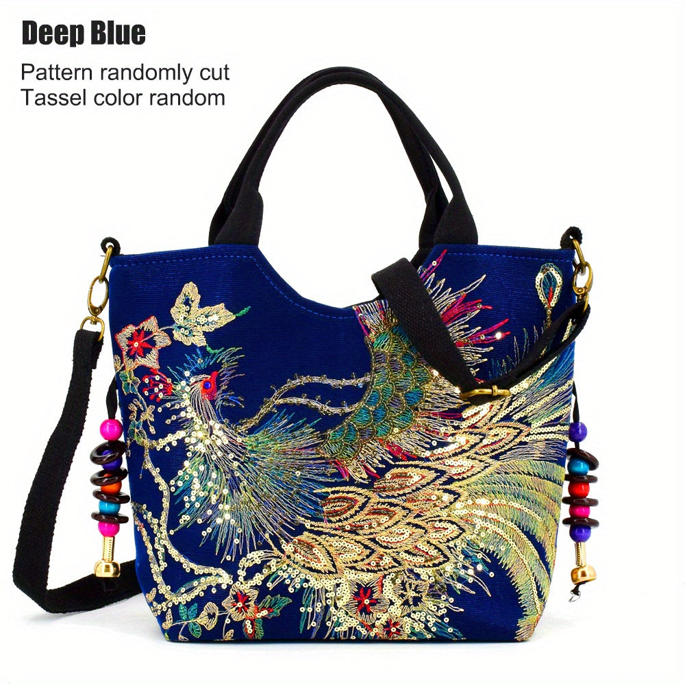 [Fashion Satchel] Retro Style Wo 'S Embroidered Satchel Bag | Fashion Double Handle Purse with Removable Strap