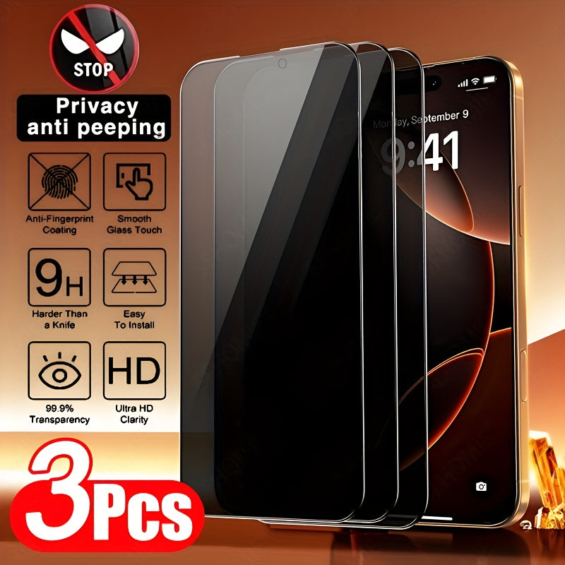 Set of 3 Complete Privacy Screen Protectors for Iphone 11 Through 17 Pro Max, Including Tempered Glass Options for Iphone 14 Pro, 15 Pro Max, And Additional Models Like for iphone 14 Plus And 15 Plus.