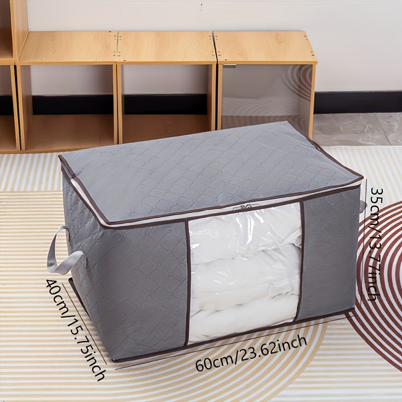 Large Non-Woven Fabric Clothes Storage Organizer Bag with Clear View Window & Secure Zipper Closure - Multi-Purpose Garment Protector for Blankets, Comforters, Seasonal Clothing Storage, Under-Bed Storage