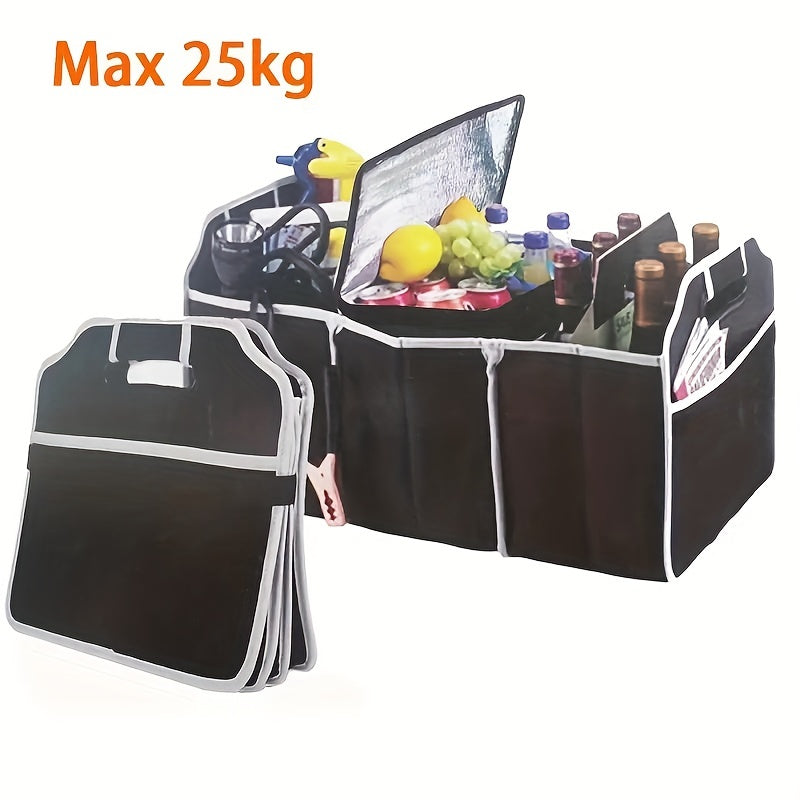 1pc Universal Car Trunk Organizer, Portable Foldable Auto Storage Bag with 3 Compartments, for SUV, Truck, Van, Sedan