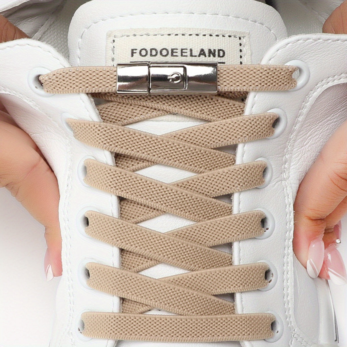 1Pair Women'S Polyester Laces Sneaker Accessories, White No Laces with Buckles