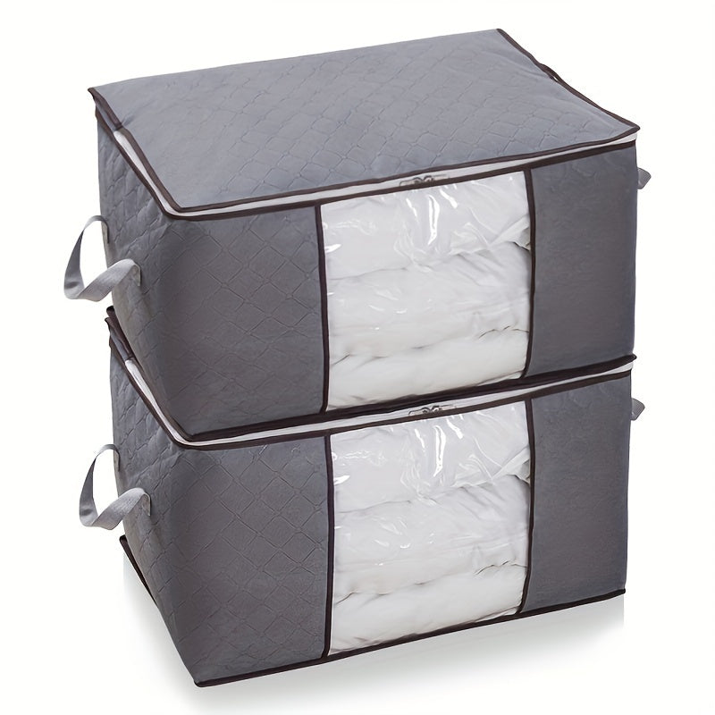 Large Non-Woven Fabric Clothes Storage Organizer Bag with Clear View Window & Secure Zipper Closure - Multi-Purpose Garment Protector for Blankets, Comforters, Seasonal Clothing Storage, Under-Bed Storage