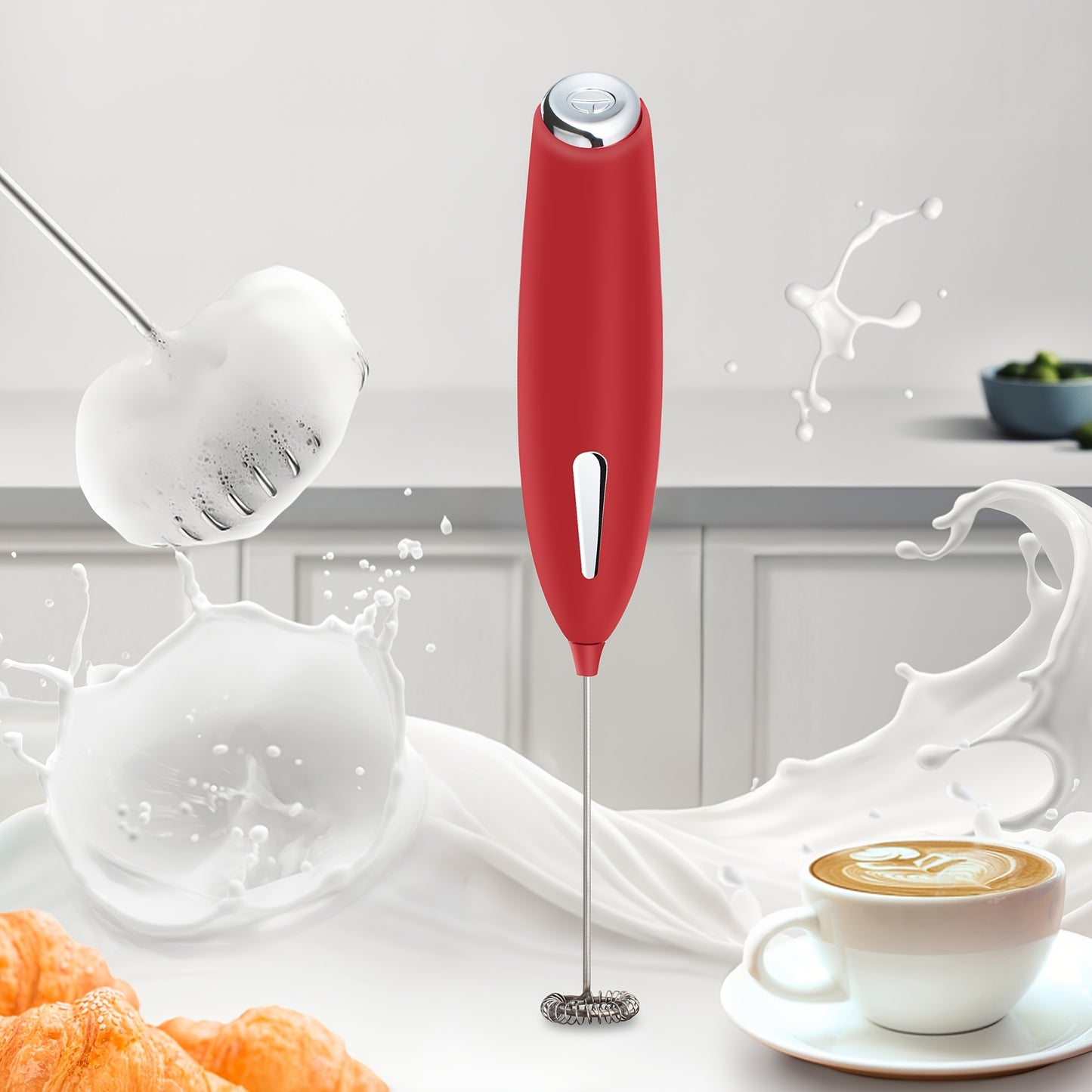 1pc, Electric Milk Frother, Compact Milk Foamer, Portable Electric Whisk, Battery-Operated (Batteries Not Included) Beverage Mixer, Handheld Mixer for Coffee, Cordless Electric Blender for Lattes, Cappuccino, Frappe, Chocolat