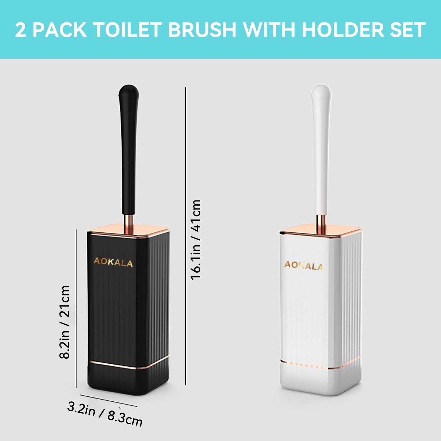Aokala Toilet Brush and Holder, Elegant Silicone Toilet Bowl Brush Set with Ergonomic Long Handle, Modern Bathroom Decor Cleaning Accessories, Durable, Deep Cleaning Christmas gifts/Halloween gifts! - Black & White