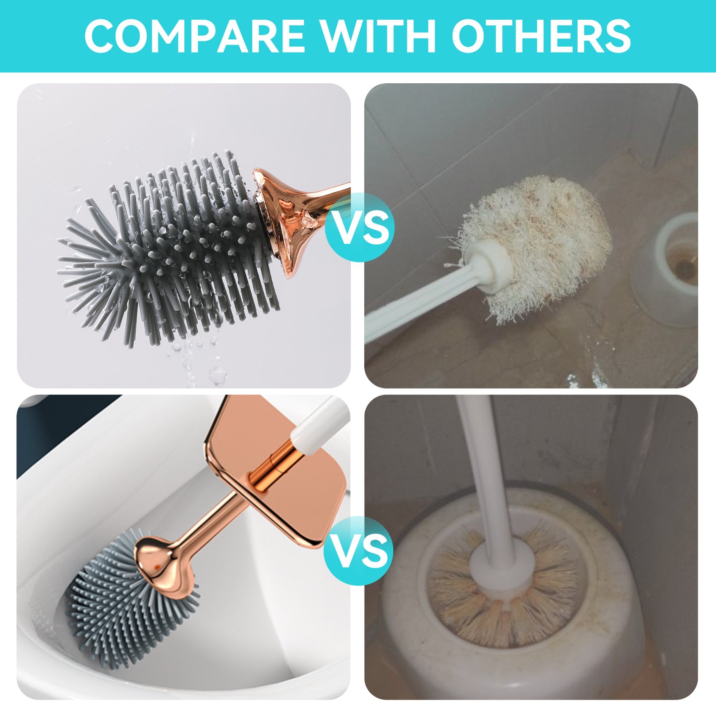 Aokala Toilet Brush and Holder, Elegant Silicone Toilet Bowl Brush Set with Ergonomic Long Handle, Modern Bathroom Decor Cleaning Accessories, Durable, Deep Cleaning Christmas gifts/Halloween gifts! - Black & White