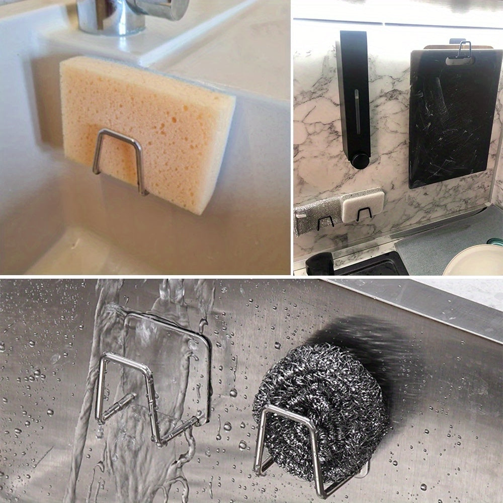 1PC Kitchen Sponges Holder Self Adhesive Sink Sponges Drain Drying Rack 304 Stainless Steel Storage Holder Kitchen Sink Accessories