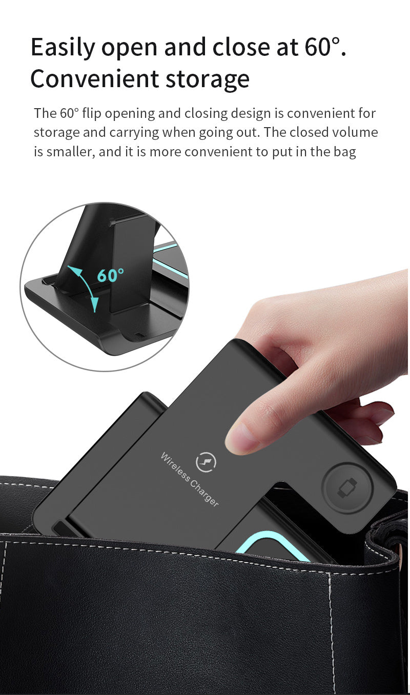 TIMESS-Wireless Charging Station 3-in-1 Standard 15W Fast Mag-Safe Charger Stand with QC3.0 Adapter, Suitable for iPhone 15 14 13 12 11 X 8 Pro Max/Pro/Mini/Plus, for iWatch Ultra 9/8 7/6/5/4/3/2, for Airpods 3/2
