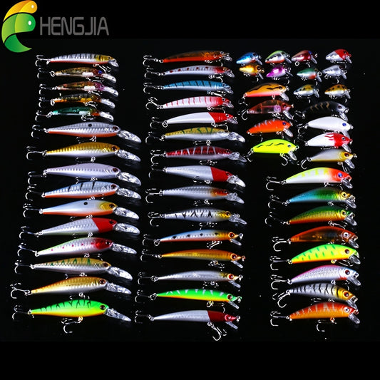 [56pcs Fishing Lures Kit] 56pcs Fishing Lures Kit | Crankbait Tackle Minnow Popper Pencil Swimbaits Hook Hard Baits Set for Pike Carp Bass Freshwater Saltwater | Christmas Gift for Man