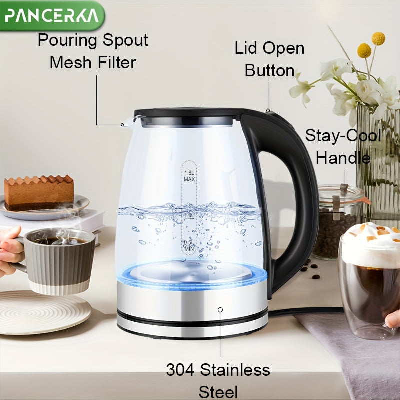 2L Rapid Boil Electric Kettle - Large Capacity, 1100W Fast Heating, Easy Cleaning, Boil-Dry Protection, Stainless Steel Filter, BPA Free, Auto Shut Off - Perfect Hot Water Boiler for Coffee and Tea Maker, Black