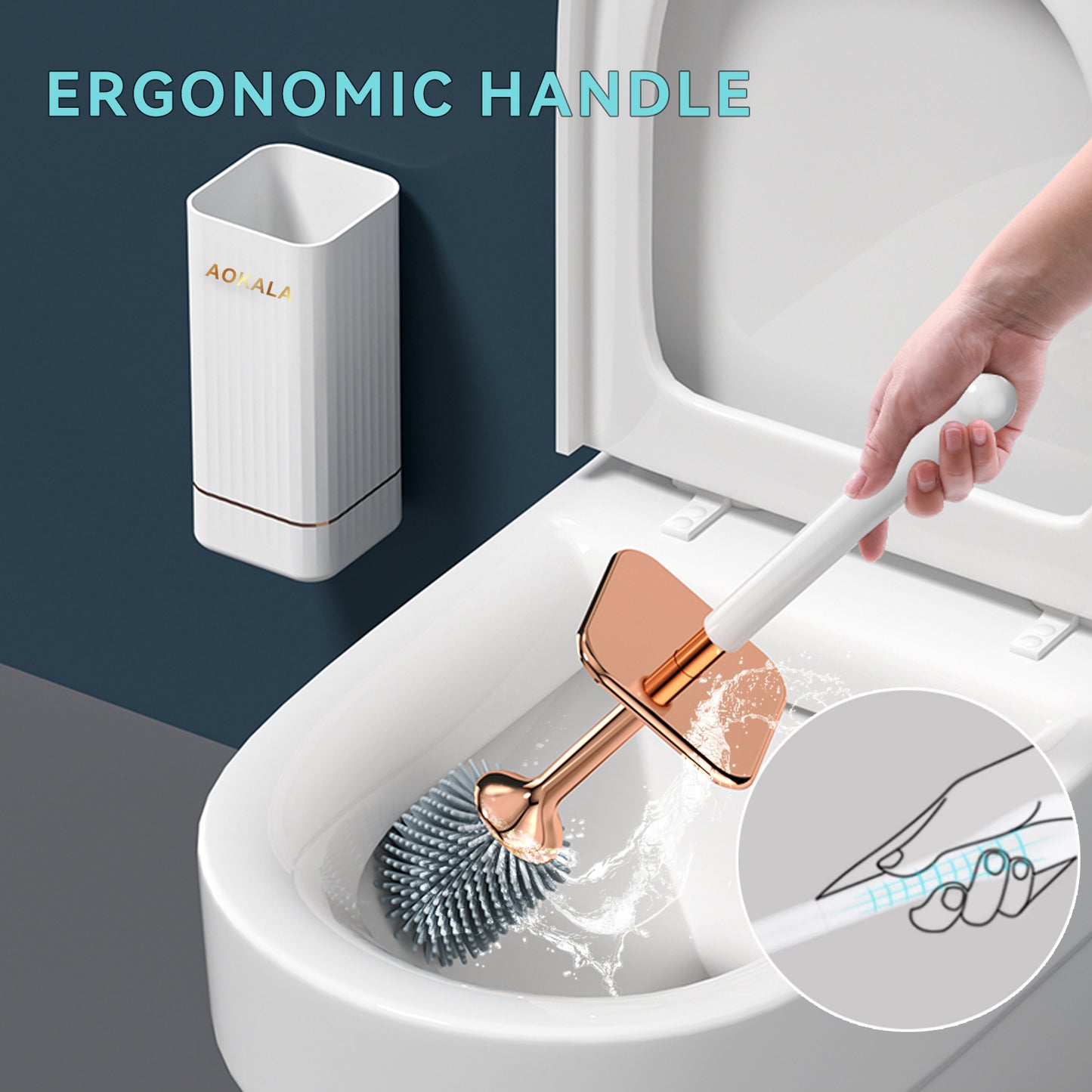 Aokala Toilet Brush and Holder, Elegant Silicone Toilet Bowl Brush Set with Ergonomic Long Handle, Modern Bathroom Decor Cleaning Accessories, Durable, Deep Cleaning Christmas gifts/Halloween gifts! - Black & White