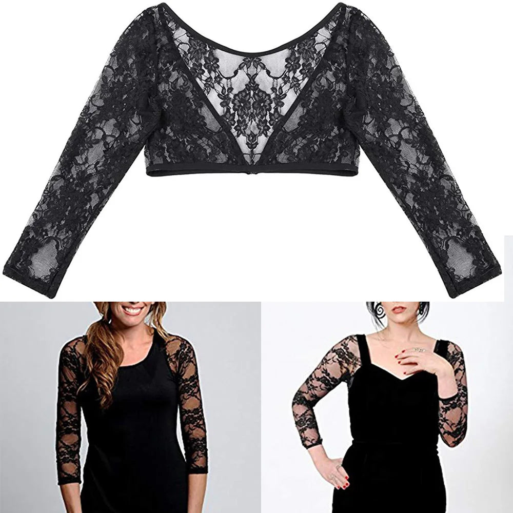 2022 New Women Lace Vest Sheer Mesh Seamless Arm Shaper Slimming Short Cropped Top V-Neck Hollow CardiganAcces Plus Size S-3XL