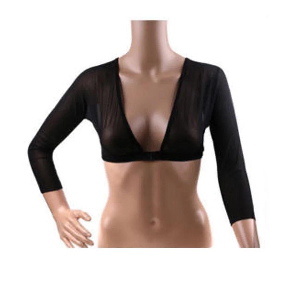 2022 New Women Lace Vest Sheer Mesh Seamless Arm Shaper Slimming Short Cropped Top V-Neck Hollow CardiganAcces Plus Size S-3XL