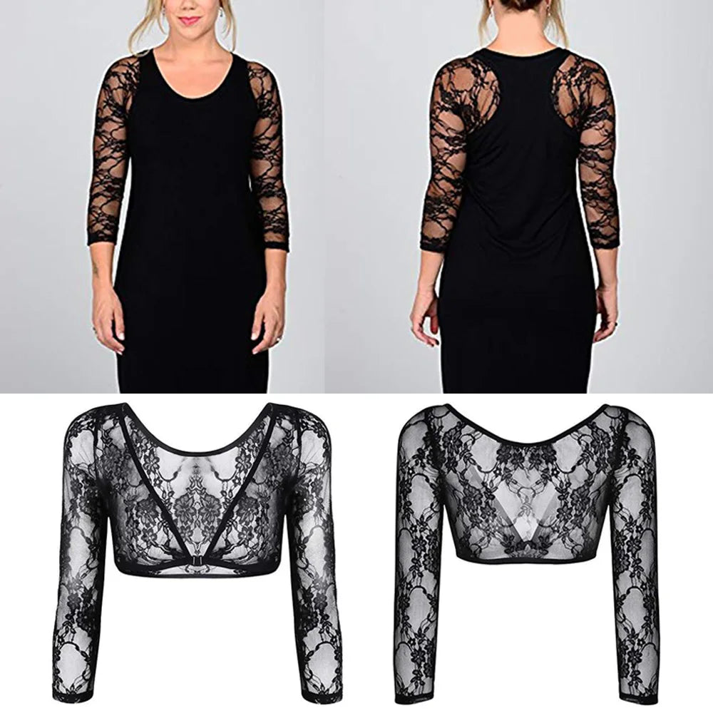 2022 New Women Lace Vest Sheer Mesh Seamless Arm Shaper Slimming Short Cropped Top V-Neck Hollow CardiganAcces Plus Size S-3XL