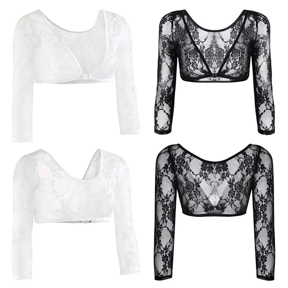 2022 New Women Lace Vest Sheer Mesh Seamless Arm Shaper Slimming Short Cropped Top V-Neck Hollow CardiganAcces Plus Size S-3XL