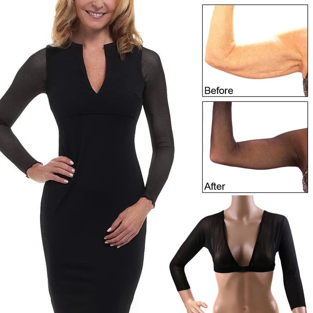 2022 New Women Lace Vest Sheer Mesh Seamless Arm Shaper Slimming Short Cropped Top V-Neck Hollow CardiganAcces Plus Size S-3XL