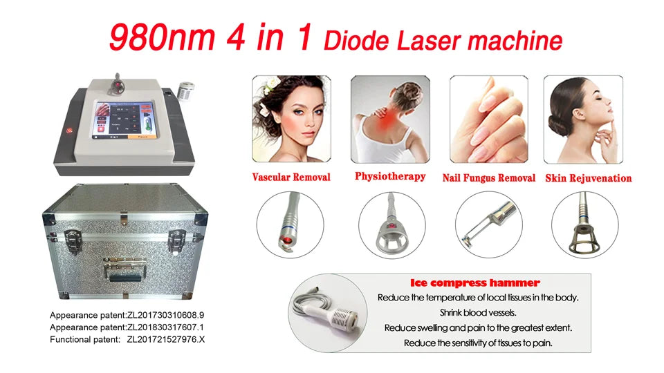 980Nm Laser Diode Vascular Spider Varicose Vein Removal Machine Treatment Fungi Physiotherapy