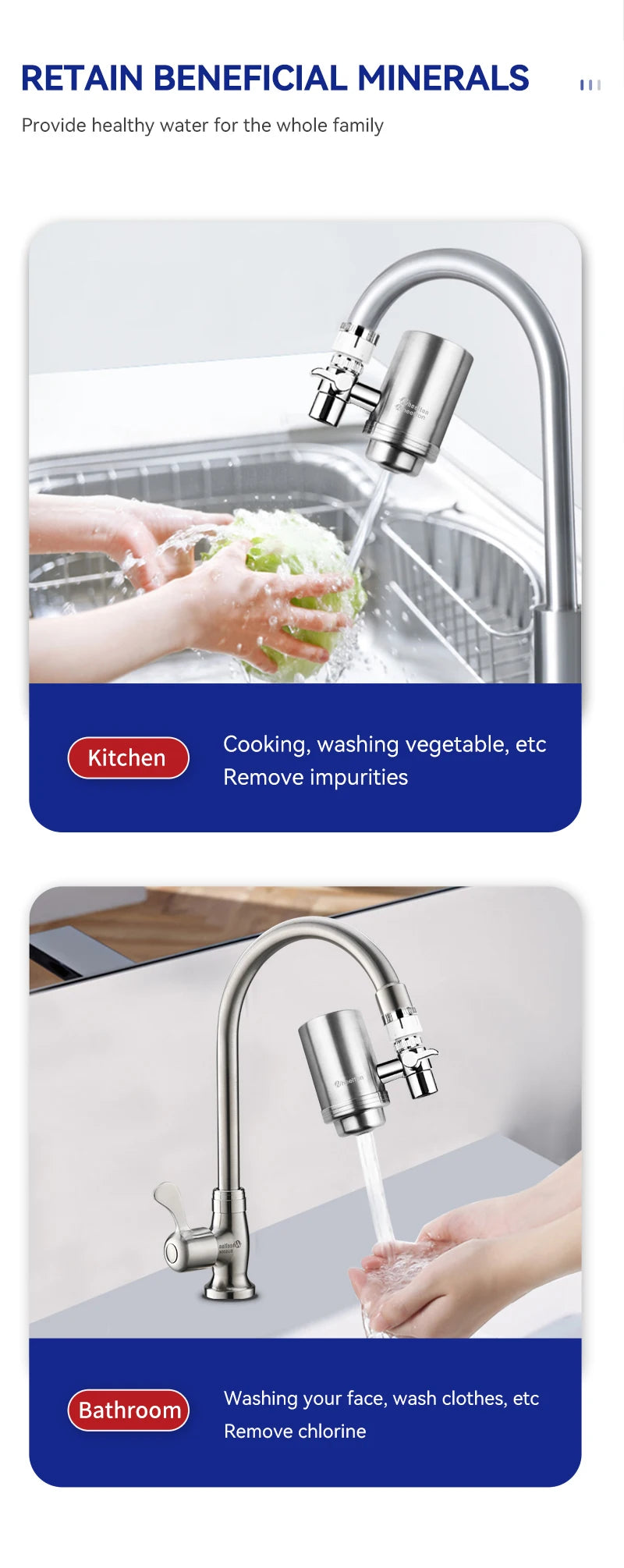 Wheelton Stainless Steel Kitchen Tap Filter Water Purifier Faucet Composite Activated Carbon Household Drinking Filtration Home