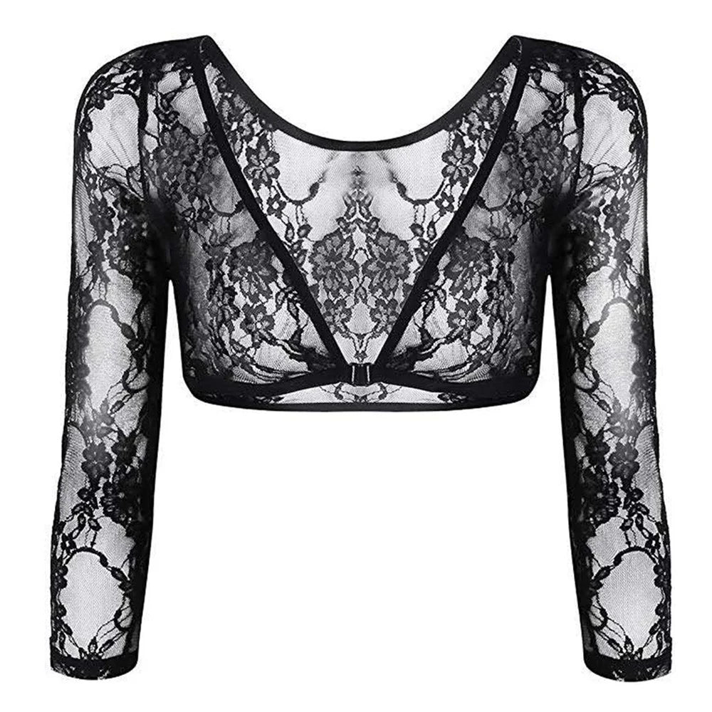 2022 New Women Lace Vest Sheer Mesh Seamless Arm Shaper Slimming Short Cropped Top V-Neck Hollow CardiganAcces Plus Size S-3XL